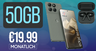 Motorola Edge 60 Pro 512GB & Moto Buds Plus mit 50GB Allnet Flat nur 19.99 Euro monatlich