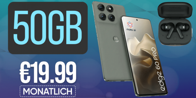 Motorola Edge 60 Pro 512GB & Moto Buds Plus mit 50GB Allnet Flat nur 19.99 Euro monatlich