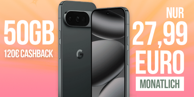 Google Pixel 10 Pro für einmalig 29 Euro mit 50GB Allnet Flat und 120 Euro Cashback nur 27.99 Euro monatlich
