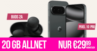 Google Pixel 10 Pro & Pixel Buds 2A für einmalig 29 Euro mit 20GB Allnet Flat (+8GB extra SIM) nur 29.98 Euro monatlich