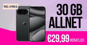 Google Pixel 10 Pro XL für einmalig 180 Euro mit 30GB Allnet Flat und 50 Euro Wechselbonus und 100 Euro Cashback nur 29.99 Euro monatlich