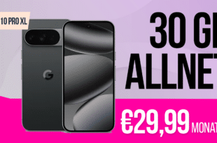 Google Pixel 10 Pro XL für einmalig 180 Euro mit 30GB Allnet Flat und 50 Euro Wechselbonus und 100 Euro Cashback nur 29.99 Euro monatlich