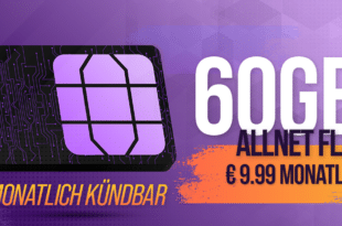 monatlich kündbar – 60GB Allnet Flat nur 9.99 Euro monatlich - kein Anschlusspreis