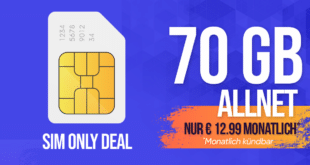 monatlich kündbar im 1&1 Netz – 70GB Allnet Flat nur 12.99 Euro monatlich