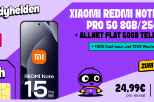 Xiaomi Redmi Note 15 Pro 5G für einmalig 49 Euro mit 50GB Allnet Flat und 150 Euro Wechselbonus und 100 Euro Cashback nur 24.99 Euro monatlich
