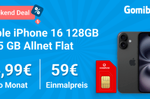 iPhone 16 128GB für einmalig 59 Euro mit 45GB Allnet Flat und 100 Euro Wechselbonus und 50 Euro Cashbakc nur 34.99 Euro monatlich