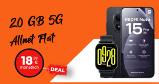 Xiaomi Redmi Note 15 Pro 5G 256GB & Watch 5 Active mit 20 GB Allnet Flat nur 18.99 Euro monatlich