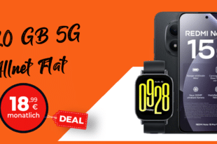 Xiaomi Redmi Note 15 Pro 5G 256GB & Watch 5 Active mit 20 GB Allnet Flat nur 18.99 Euro monatlich