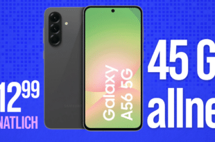 Samsung Galaxy A56 256GB für einmalig 29 Euro mit 45GB Allnet Flat und 50 Euro Wechselbonus nur 12.99 Euro monatlich