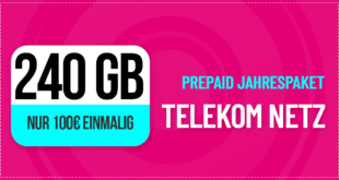 Prepaid Jahrespaket im Telekom Netz - 240GB Allnet Flat nur einmalig 100 Euro