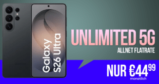 Samsung Galaxy S26 Ultra für einmalig 409 Euro mit o2 unlimited Allnet Flat nur 44.99 Euro monatlich