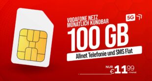 monatlich kündbar im Vodafone Netz – Allnet Flatrate mit 100GB nur 11.99 Euro monatlich