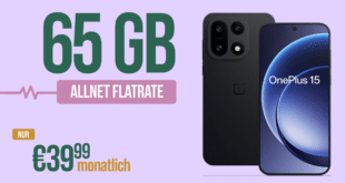 OnePlus 15 für einmalig 99.95 Euro mit 65GB Allnet Flat und 100 Euro Wechselbonus nur 39.99 Euro monatlich