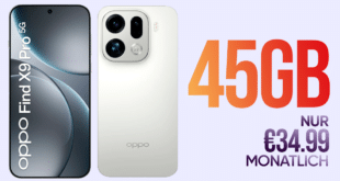 OPPO Find X9 Pro für einmalig 499 Euro mit 45GB Allnet Flat und 100 Euro Wechselbonus nur 34.99 Euro monatlich