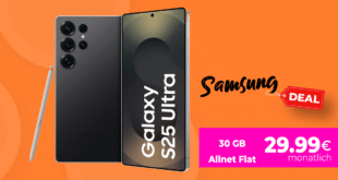 Samsung Galaxy S25 Ultra für einmalig 170 Euro mit 30GB Allnet Flat und 50 Euro Wechselbonus nur 29.99 Euro monatlich