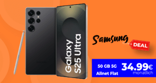 Samsung Galaxy S25 Ultra für einmalig 180 Euro mit 50GB Allnet Flat und 50 Euro Wechselbonus und 120 Euro Cashback nur 34.99 Euro monatlich