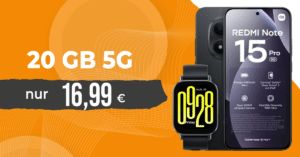 Xiaomi Redmi Note 15 Pro 5G 256GB & Watch 5 Active mit 20 GB Allnet Flatrate nur 16.99 Euro monatlich