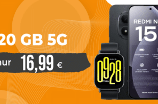 Xiaomi Redmi Note 15 Pro 5G 256GB & Watch 5 Active mit 20 GB Allnet Flat nur 16.99 Euro monatlich
