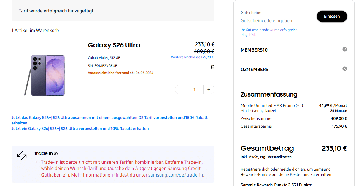 s26 ultra mit o2 unlimited allnet flat vertrag