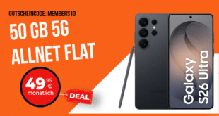 Samsung Galaxy S26 Ultra mit Telekom Vertrag - mit Gutscheincode einmalig 269.10 Euro mit 50GB Allnet Flat und 240 Euro Cashback nur 49.95 Euro monatlich