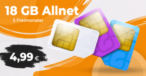 18GB Allnet Flat mit 5 Freimonaten nur 4.99 Euro monatlich - kein Anschlusspreis