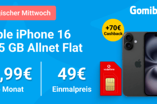 iPhone 16 für einmalig 49 Euro mit 45GB Allnet Flat und 100 Euro Wechselbonus und 70 Euro Cashback nur 34.99 Euro monatlich