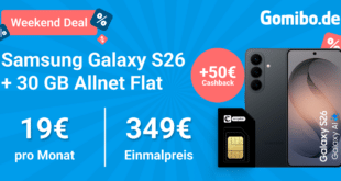 Samsung Galaxy S26 512GB mit Gutscheincode für einmalig 299 Euro mit 30GB Allnet Flat und 50 Euro Cashback nur 19.00 Euro monatlich