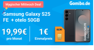 Samsung Galaxy S25 FE mit 50GB Allnet Flat und 30 Euro Cashback nur 19.99 Euro monatlich