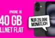 iPhone 16 für einmalig 80 Euro mit 40GB Allnet Flat nur 29.99 Euro monatlich - kein Anschlusspreis