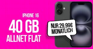 iPhone 16 für einmalig 80 Euro mit 40GB Allnet Flat nur 29.99 Euro monatlich - kein Anschlusspreis