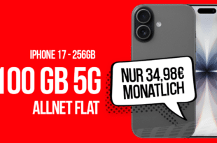 iPhone 17 für einmalig 49 Euro mit 100GB Allnet Flatrate und 120 Euro Cashback nur 34.98 Euro monatlich
