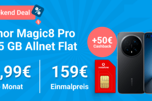 Honor Magic 8 Pro mit Voucher für einmalig 139 Euro mit 45GB Allnet Flat und 100 Euro Wechselbonus und 50 Euro Cashback nur 34.99 Euro monatlich