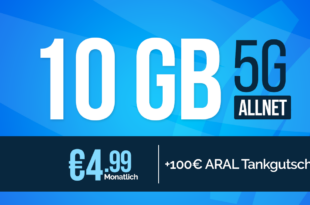 10GB Allnet Flat mit 100€ ARAL Tankgutschein nur 4.99 Euro monatlich