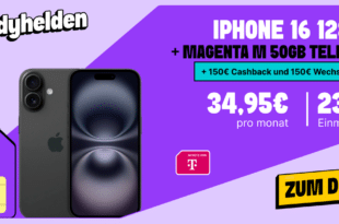 iPhone 16 für einmalig 235 Euro mit 50GB Allnet Flat und 150 Euro Wechselbonus und 150 Euro Cashback nur 34.95 Euro monatlich