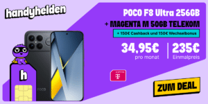 POCO F8 Ultra 256GB für einmalig 235 Euro mit 50GB Allnet Flat und 150 Euro Wechselbonus und 150 Euro Cashback nur 34.95 Euro monatlich