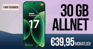 Xiaomi 17 512GB mit Voucher für einmalig 149 Euro mit 30GB Allnet Flat und 240 Euro Cashback nur 39.95 Euro monatlich