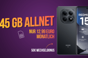 Xiaomi Redmi Note 15 für einmalig 22 Euro mit 45GB Allnet Flat und 50 Euro Wechselbonus nur 12.99 Euro monatlich