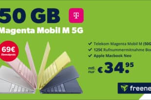 MacBook Neo für einmalig 69 Euro mit 50GB Allnet Flat und 125 Euro Wechselbonus nur 34.95 Euro monatlich