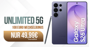 Samsung Galaxy S26 Ultra mit Gutscheincodes einmalig 166.10 Euro mit Vodafone unlimited Allnet Flat nur 49.99 Euro monatlich