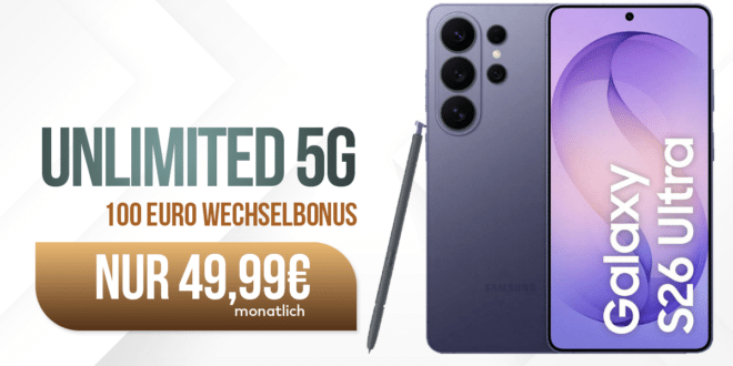 Samsung Galaxy S26 Ultra mit Gutscheincodes einmalig 166.10 Euro mit Vodafone unlimited Allnet Flat nur 49.99 Euro monatlich
