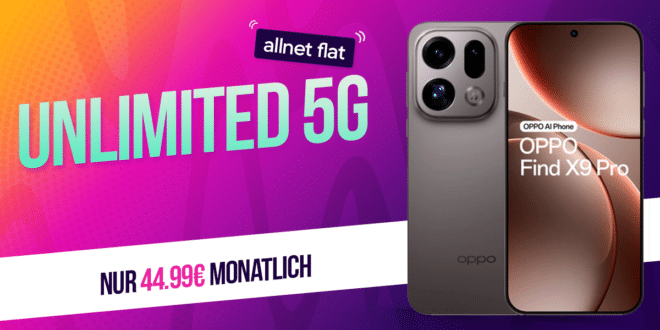 OPPO Find X9 Pro für einmalig 259 Euro mit Vodafone unlimited Allnet Flat und 100 Euro Wechselbonus nur 44.99 Euro monatlich