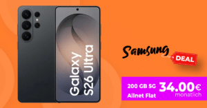Samsung Galaxy S26 Ultra 512GB mit Gutscheincode für einmalig 249 Euro mit 200GB Allnet Flat nur 34.00 Euro monatlich