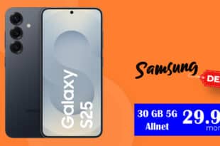 Samsung Galaxy S25 für einmalig 37 Euro mit 30GB Allnet Flat (bis zu 300Mbits Download) nur 29.99 Euro monatlich