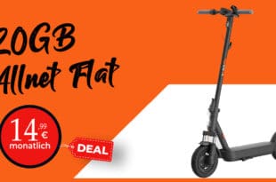Xiaomi Electric Scooter 5 mit 20GB Allnet Flat und 50 Euro Wechselbonus nur 14.99 Euro monatlich
