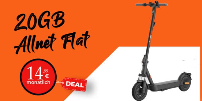 Xiaomi Electric Scooter 5 mit 20GB Allnet Flat und 50 Euro Wechselbonus nur 14.99 Euro monatlich
