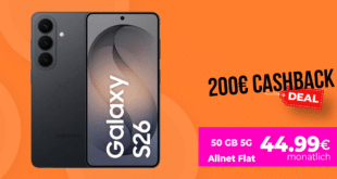 Samsung Galaxy S26 mit 50GB Allnet Flat und 150 Euro Wechselbonus und 200 Euro Cashback nur 44.99 Euro monatlich