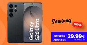 Samsung Galaxy S26 Ultra mit Gutscheincode für einmalig 251.10 Euro mit 100GB Allnet Flat nur 29.99 Euro monatlich