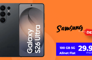 Samsung Galaxy S26 Ultra mit Gutscheincode für einmalig 251.10 Euro mit 100GB Allnet Flat nur 29.99 Euro monatlich