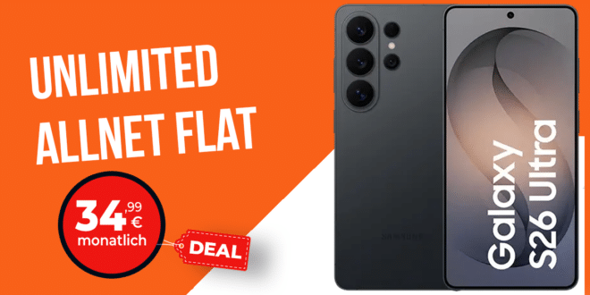 Samsung Galaxy S26 Ultra für einmalig 299 Euro mit Vodafone unlimited Allnet Flat und 100 Euro Wechselbonus nur 34.99 Euro monatlich