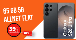 Samsung Galaxy S26 512GB mit Gutscheincode für einmalig 249 Euro mit 65GB Allnet Flat und 100 Euro Wechselbonus nur 39.99 Euro monatlich